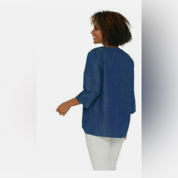 Martha Stewart Everyday Denim Zip Shoulder Blouse - Picture 2 of 4